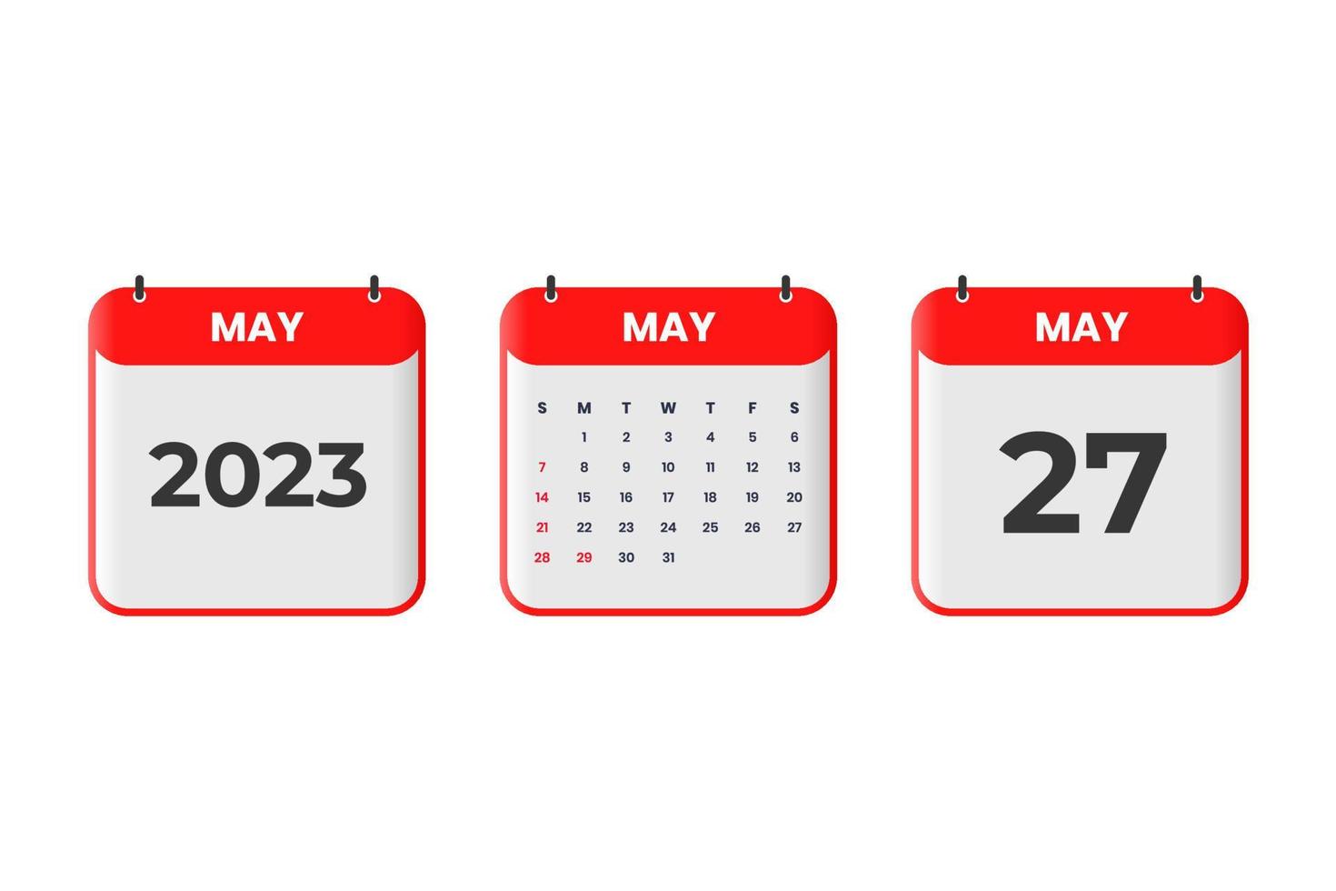 Mai 2023 Kalenderdesign. 27. Mai 2023 Kalendersymbol für Zeitplan, Termin, wichtiges Datumskonzept vektor