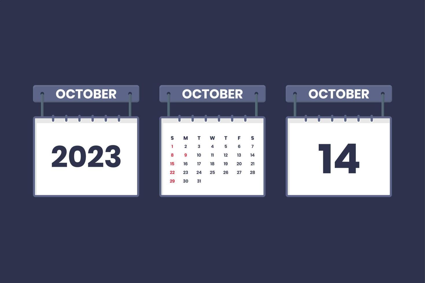 14. Oktober 2023 Kalendersymbol für Zeitplan, Termin, wichtiges Datumskonzept vektor
