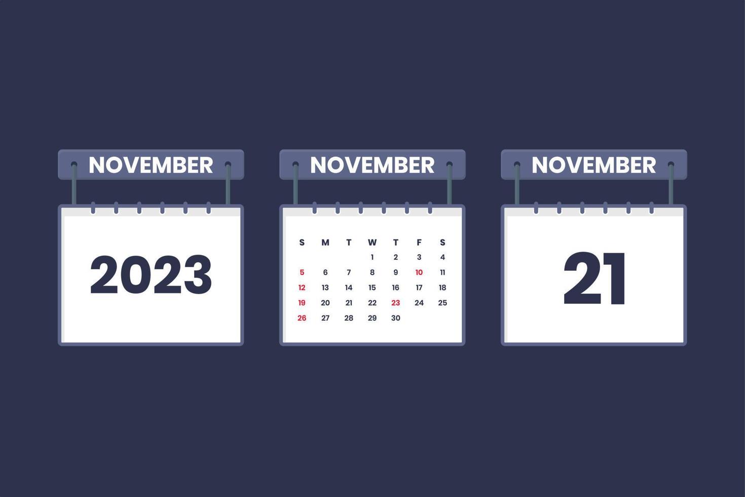 21 november 2023 kalender ikon för schema, utnämning, Viktig datum begrepp vektor