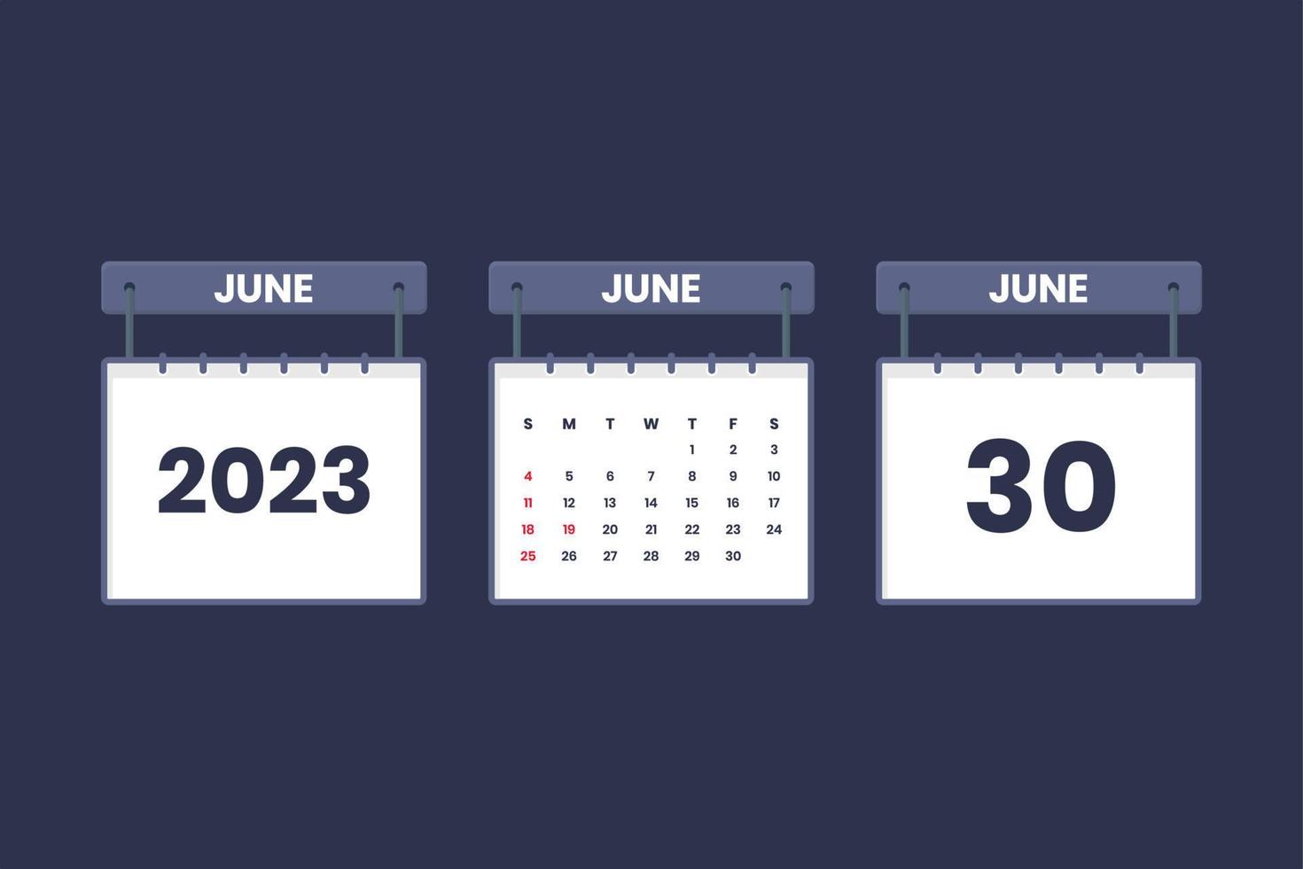 30. Juni 2023 Kalendersymbol für Zeitplan, Termin, wichtiges Datumskonzept vektor