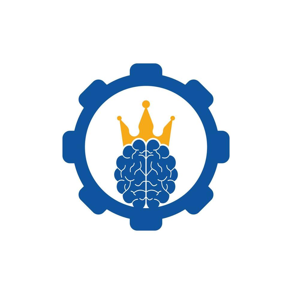 Crown Brain und Gear Shape Logo Icon Design. Smart King-Vektor-Logo-Design. menschliches gehirn mit kronenikonendesign. vektor