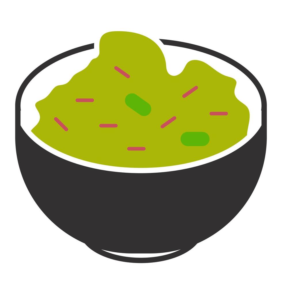 grünes Guacamole-Dip in Schüssel flaches Farbsymbol für Apps oder Websites vektor