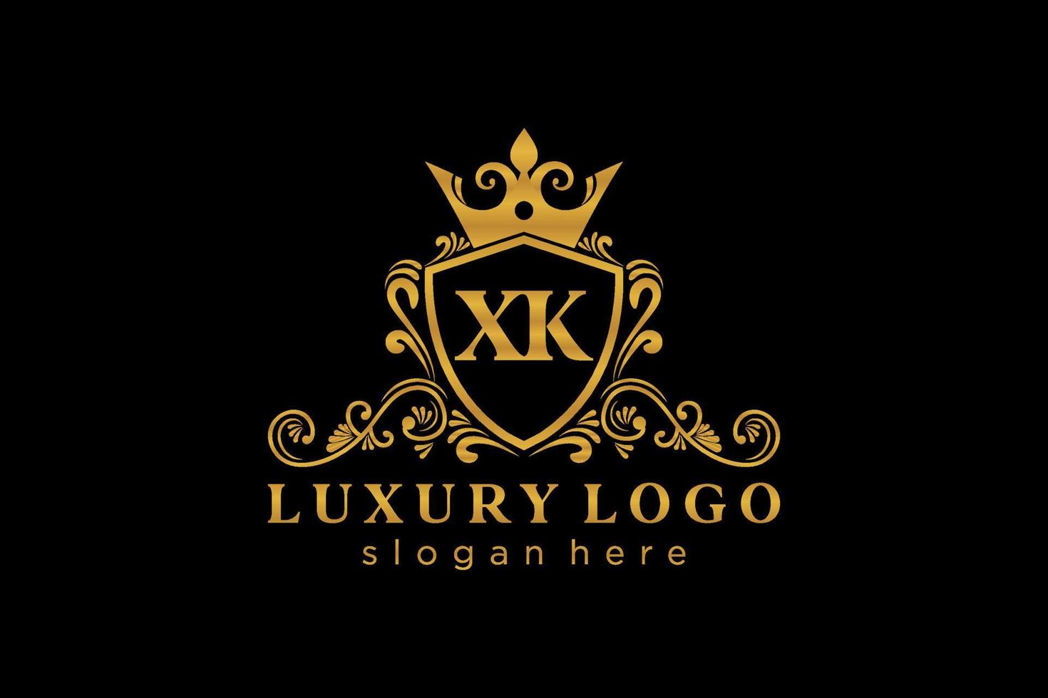 första xk brev kunglig lyx logotyp mall i vektor konst för restaurang, kungligheter, boutique, Kafé, hotell, heraldisk, Smycken, mode och Övrig vektor illustration.