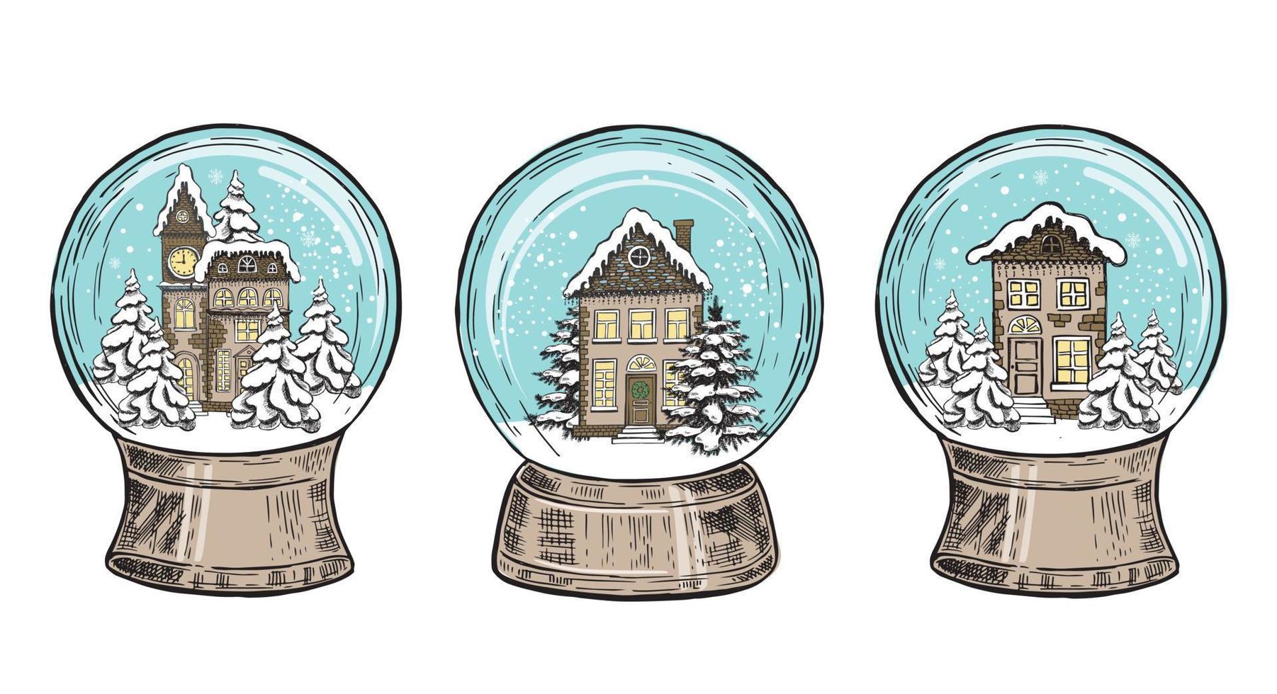 christmas snow globe, handritad vektorillustration. vektor