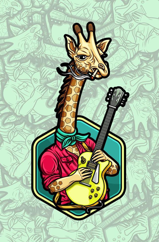 nette giraffe, die gitarrenillustration spielt vektor