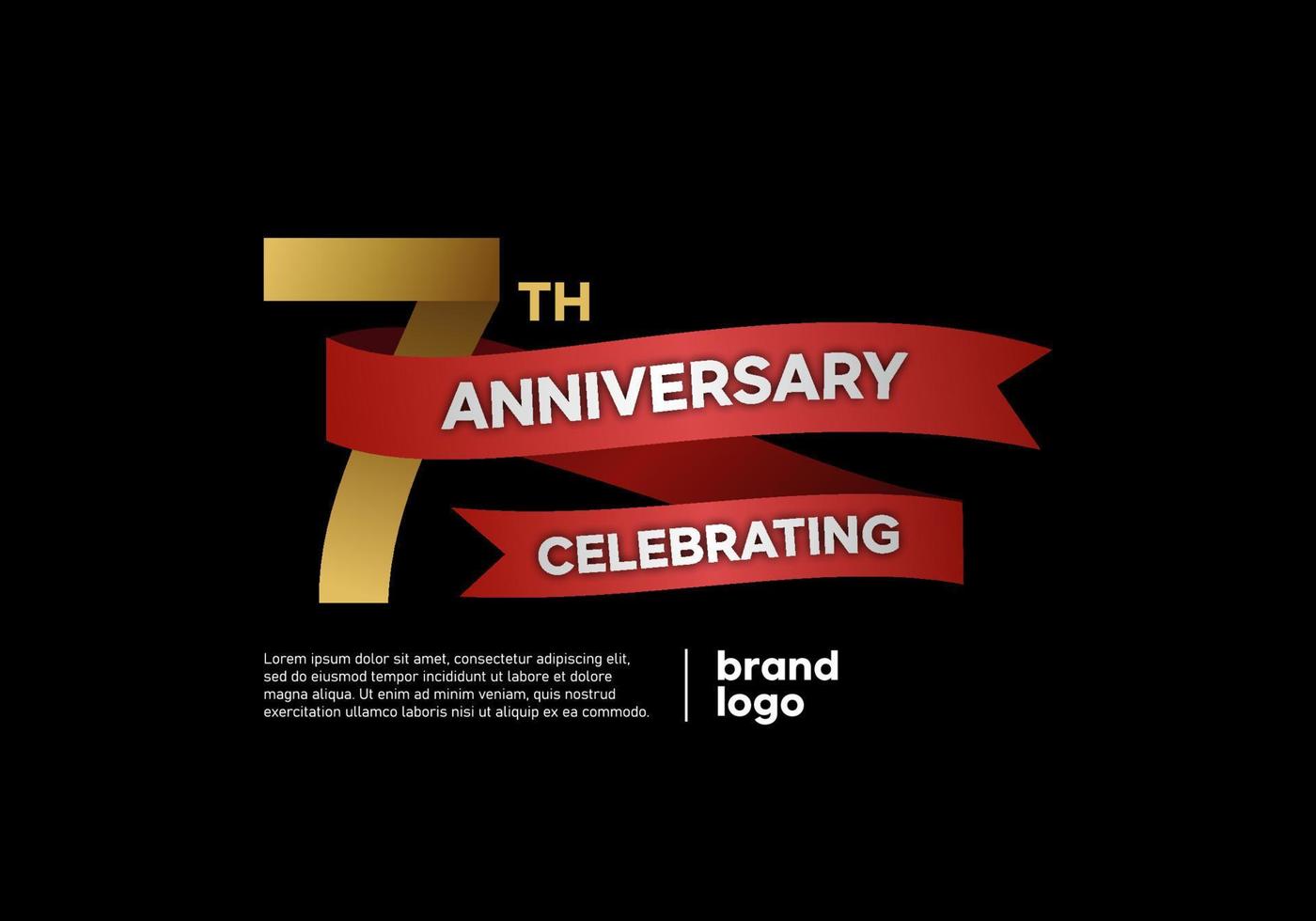 7 år årsdag logotyp i guld och röd på svart bakgrund vektor