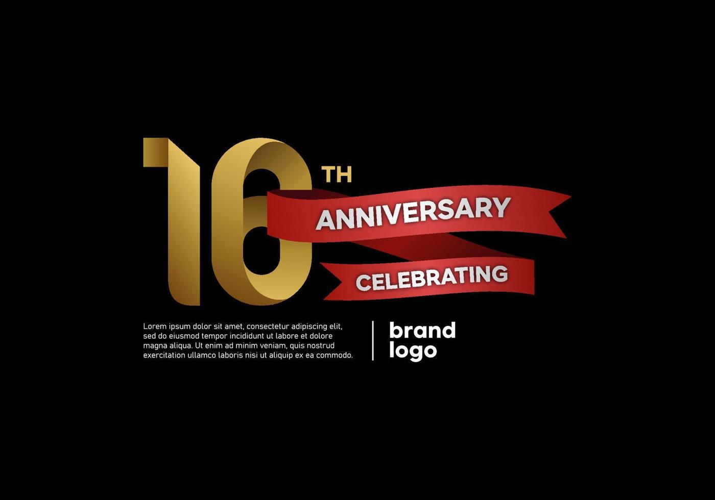 16 år årsdag logotyp i guld och röd på svart bakgrund vektor