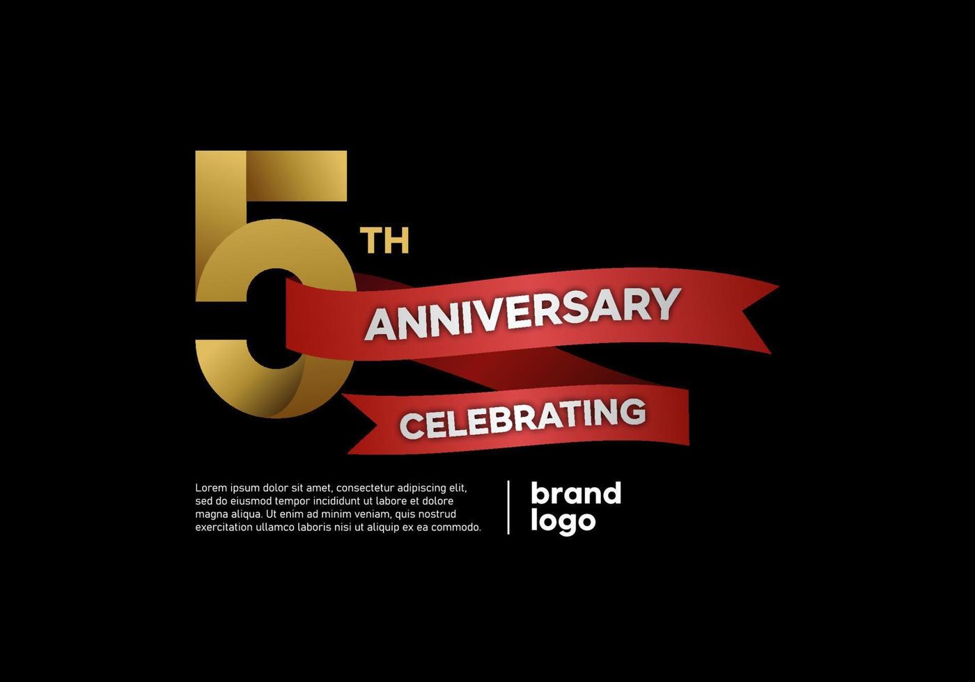 Logo zum 5-jährigen Jubiläum in Gold und Rot auf schwarzem Hintergrund vektor