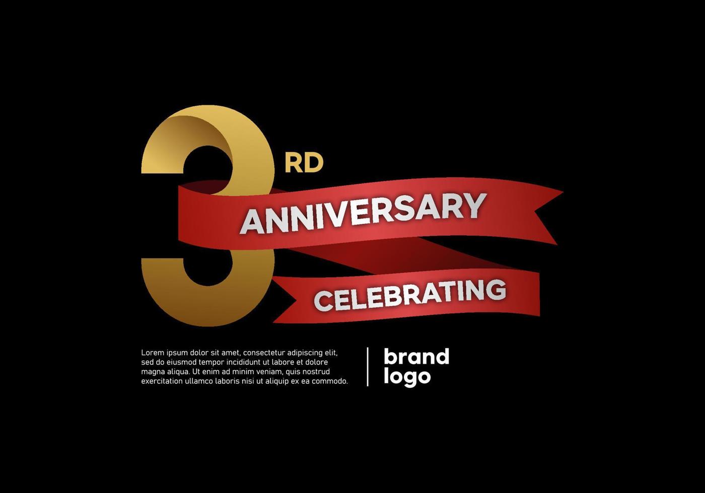 Logo zum 3-jährigen Jubiläum in Gold und Rot auf schwarzem Hintergrund vektor