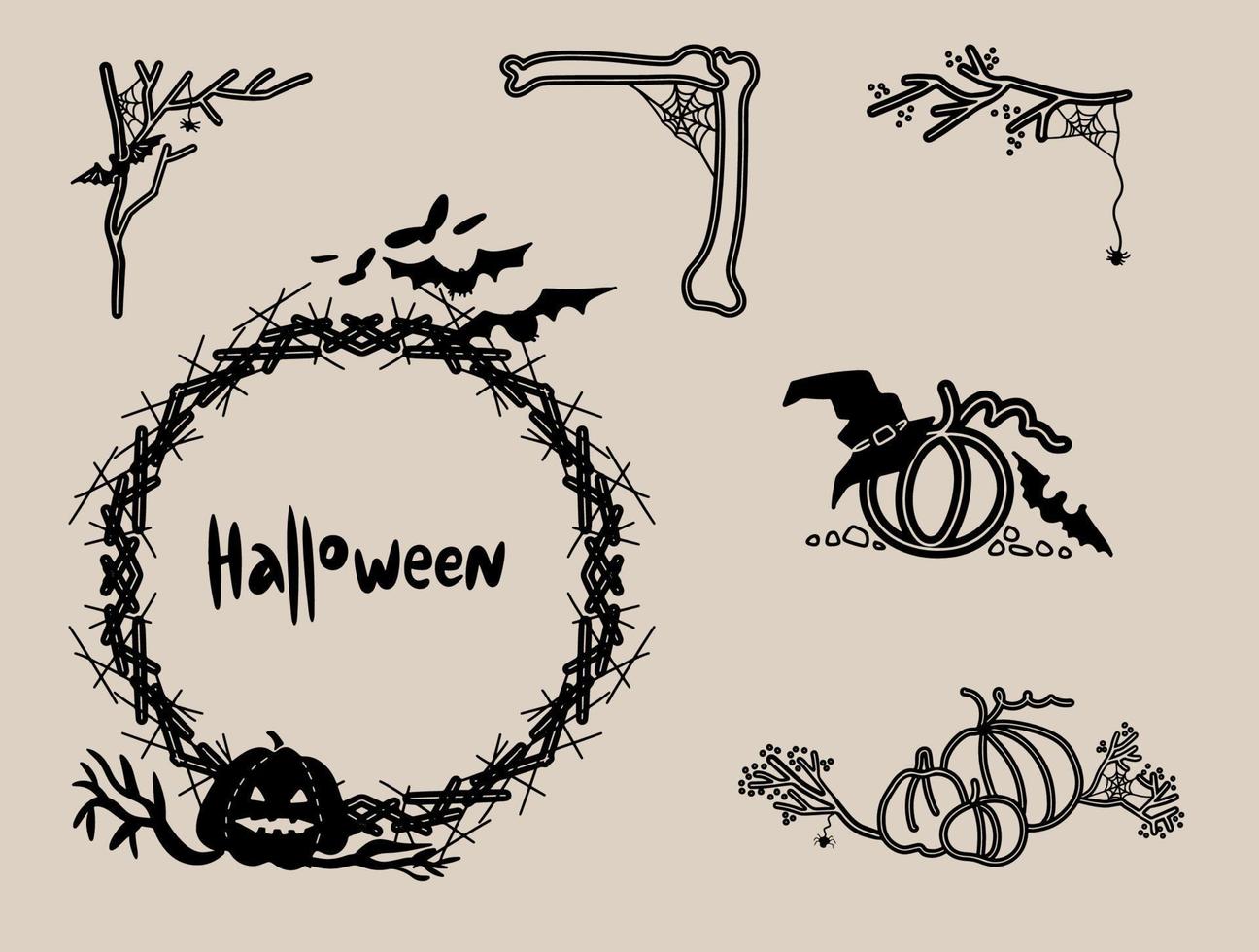 Reihe von Halloween-Rahmen. Sammlung von Rahmen mit Kürbis, Netz und Spinne, Geistern und einer Fledermaus. tolles Design. vektorillustration zum verzieren von einladungen. vektor