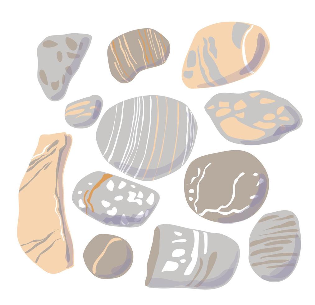 sten uppsättning tecknad serie. stenar och stenar i platt stil. gatsten av olika former. vektor illustration