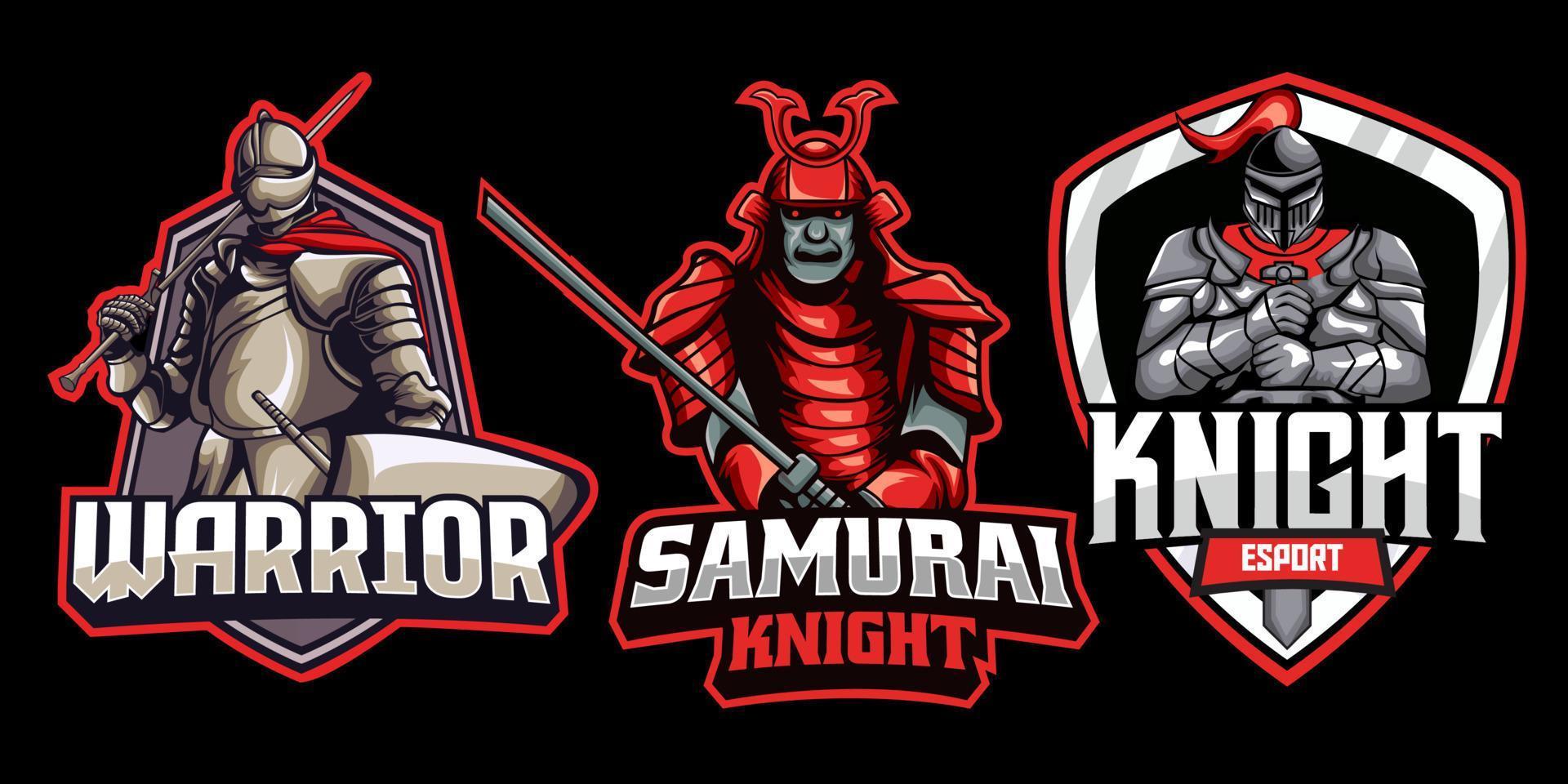 sammlung von spartanischen kriegern, samurai und rittermaskottchenlogo vektor