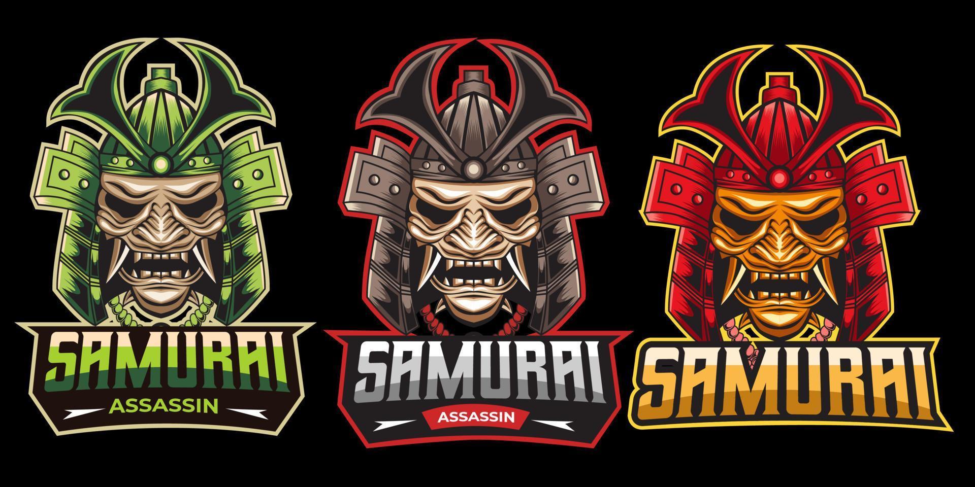 Sammlung von Samurai-Maskottchen-Logos für Esport-Spiele vektor