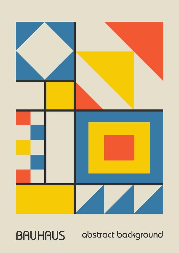 Minimale geometrische Designplakate der 20er Jahre, Wandkunst, Vorlage, Layout mit primitiven Formelementen. Bauhaus-Retro-Musterhintergrund, abstrakte Vektorkreis-, Dreiecks- und Quadratlinienkunst vektor