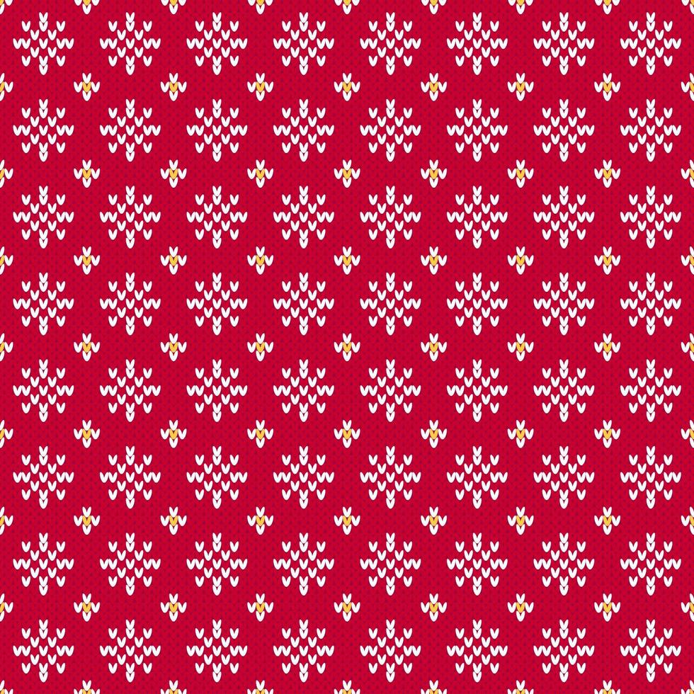 Weihnachtsstrickjacke weiße Schneeflocke auf nahtlosem Muster des roten Hintergrundes. vektor