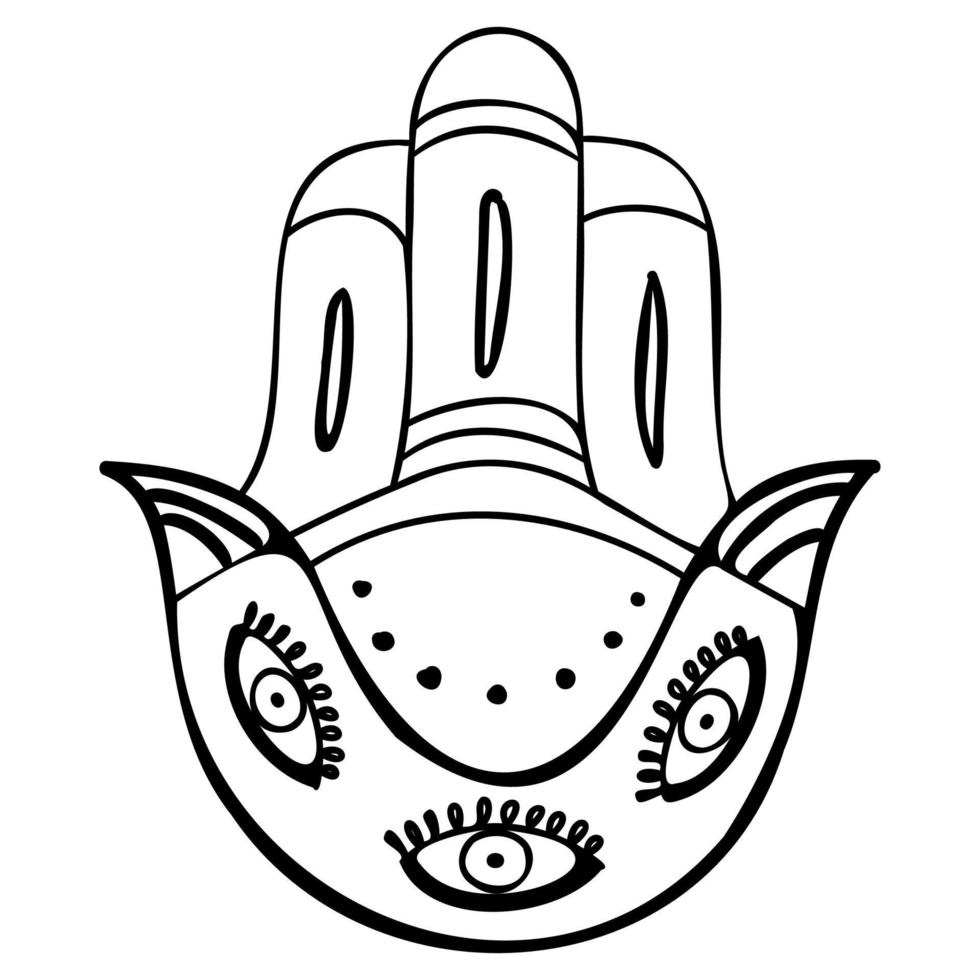 hand dragen hamsa hand. vektor symbol yoga.