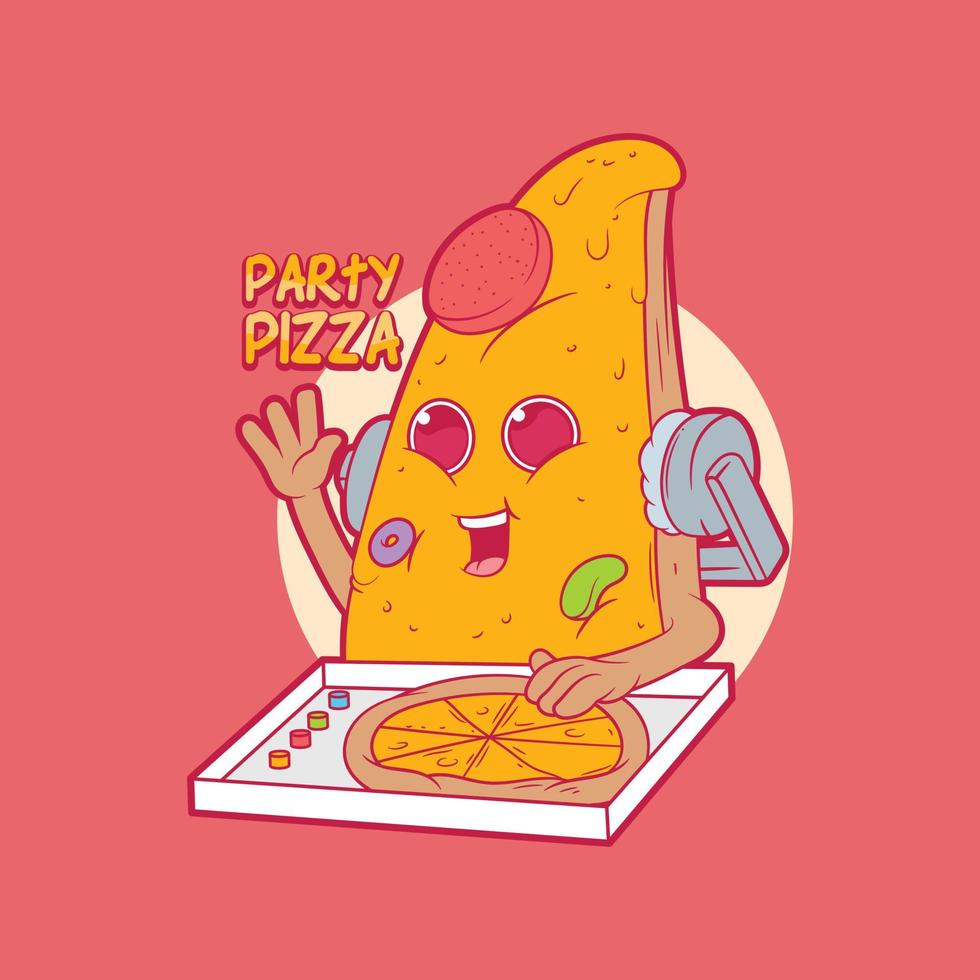 pizza dj karaktär spelar musik vektor illustration. mat, reklam, och musik design begrepp.