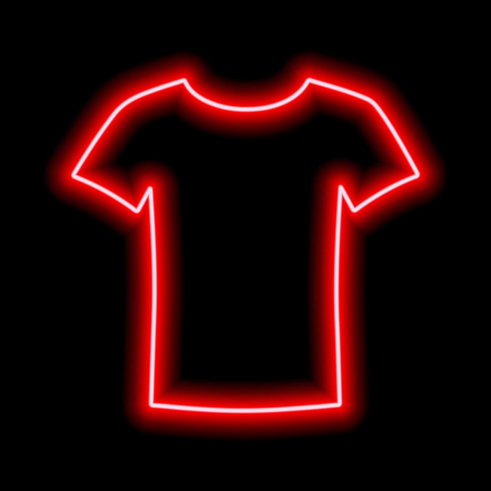 roter Neonumriss eines leeren T-Shirts auf schwarzem Hintergrund vektor