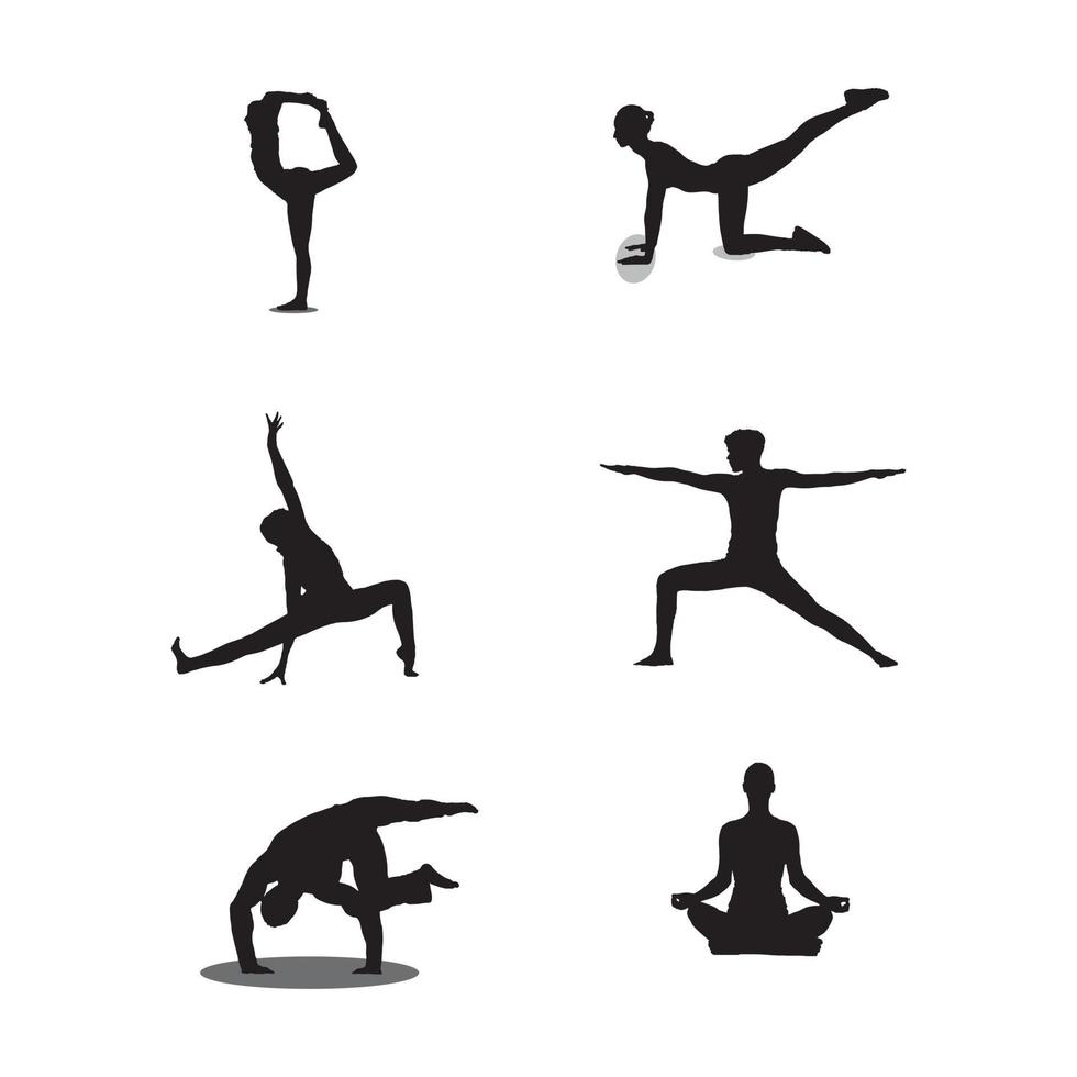 Silhouetten von Yoga in verschiedenen Positionen vektor