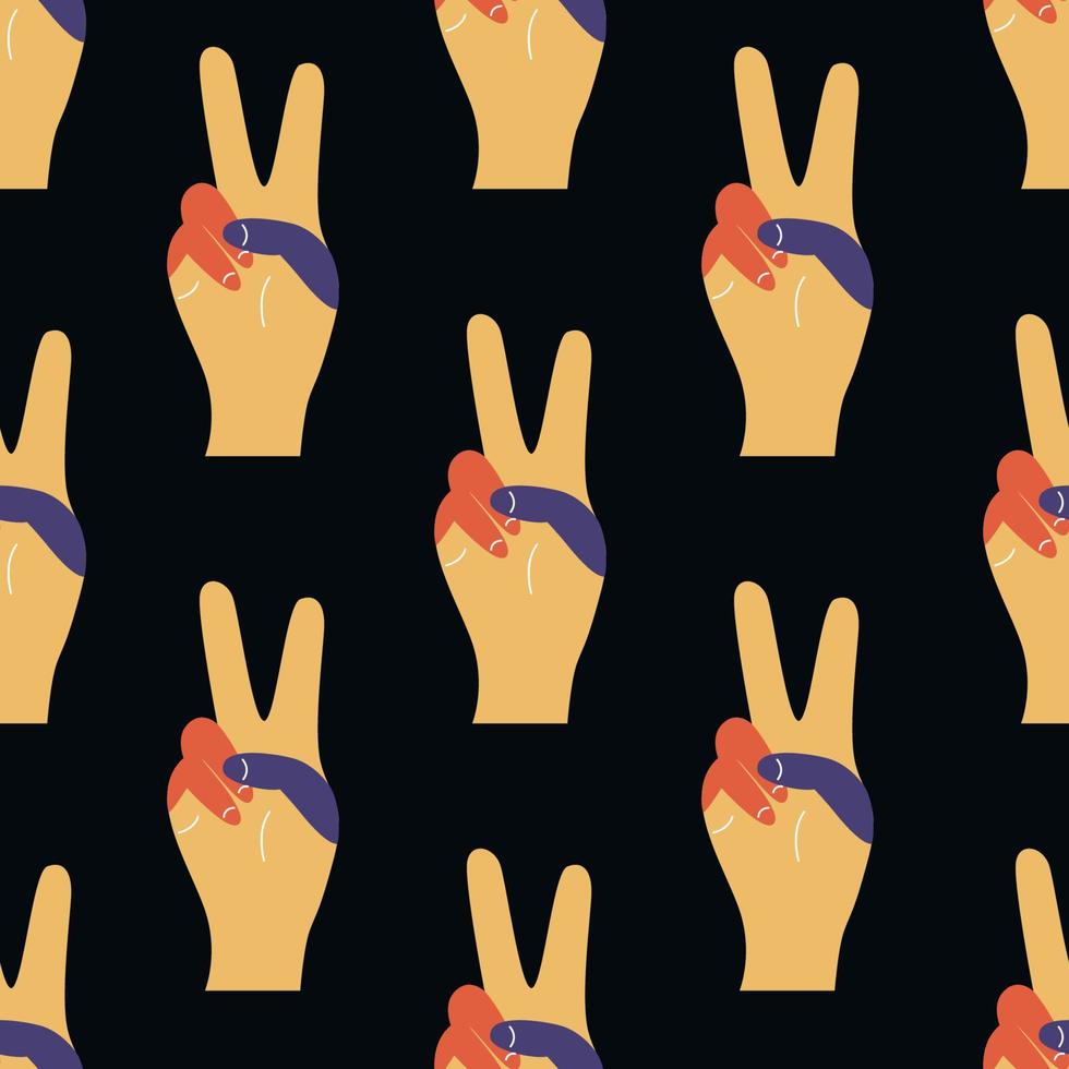vektor platt hand dragen sömlös mönster med Stilla havet, fred gest. platt vektor hippie boho illustration