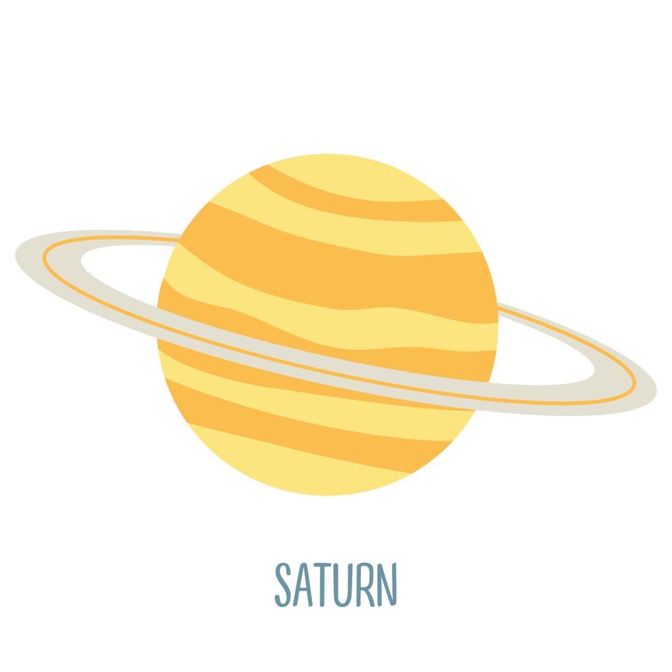 saturnus. planet av de sol- systemet på en vit bakgrund. vektor illustration i tecknad serie stil för barn. ikon av de planet
