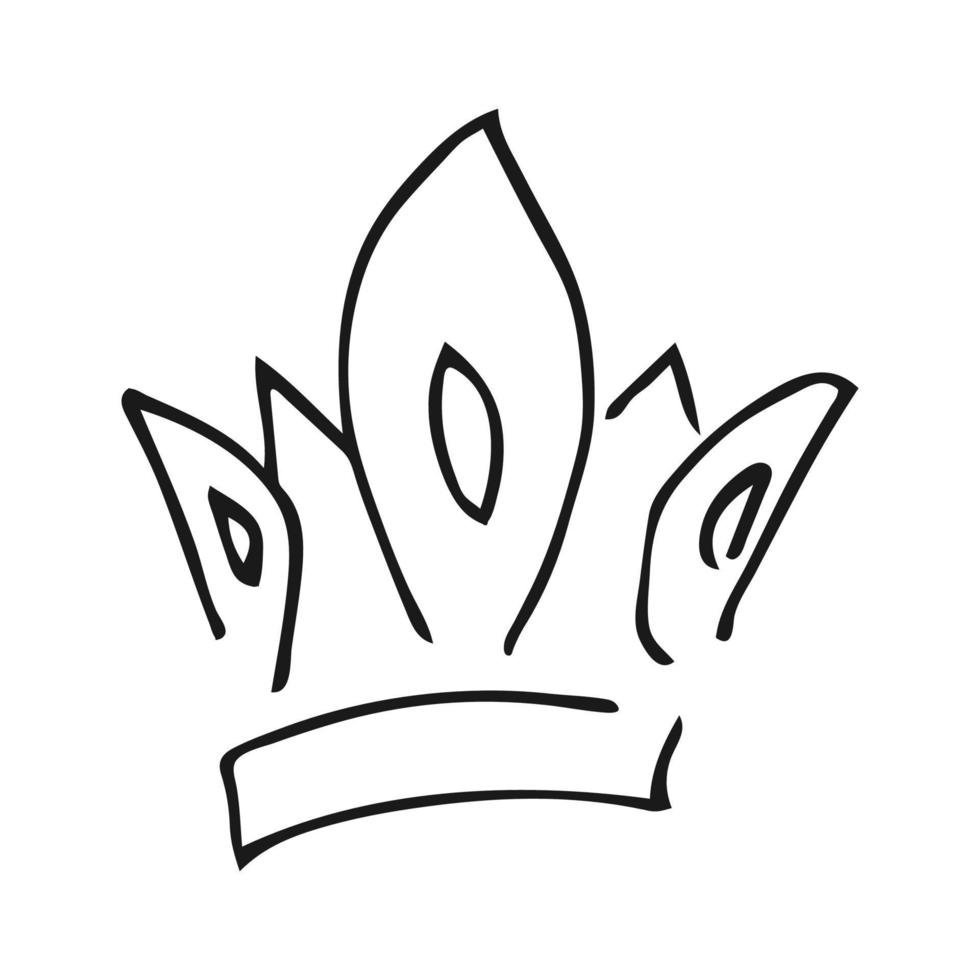 handgezeichnete Krone. einfache graffiti-skizze königin oder königskrone. Königliche Kaiserkrönung und Monarchsymbol. schwarzes Pinselgekritzel isoliert auf weißem Hintergrund. Vektor-Illustration. vektor