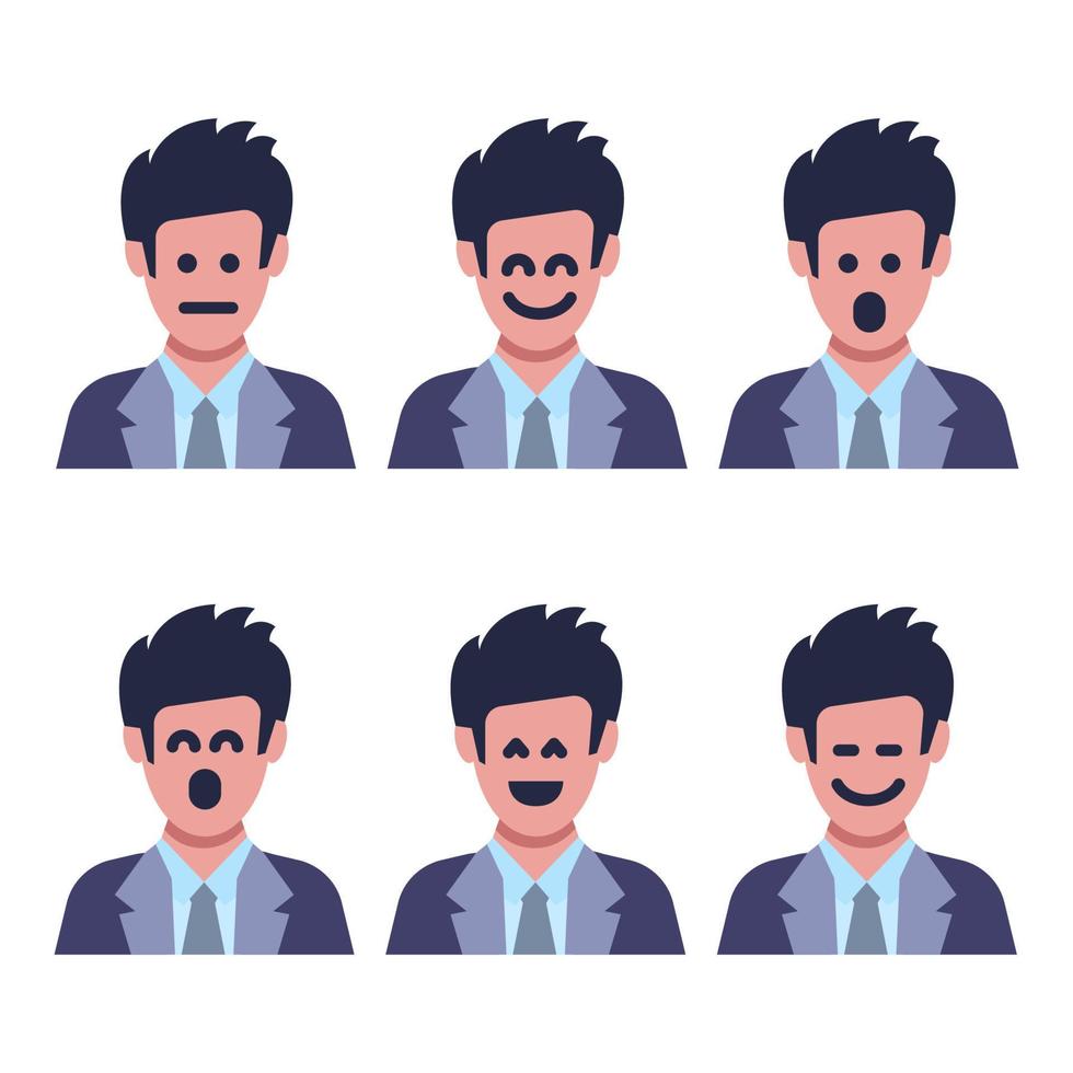 Satz von sechs Männern mit unterschiedlichen Gesichtsgefühlen. menschliches Gesicht mit Emoji-Charakter. Vektor-Illustration vektor