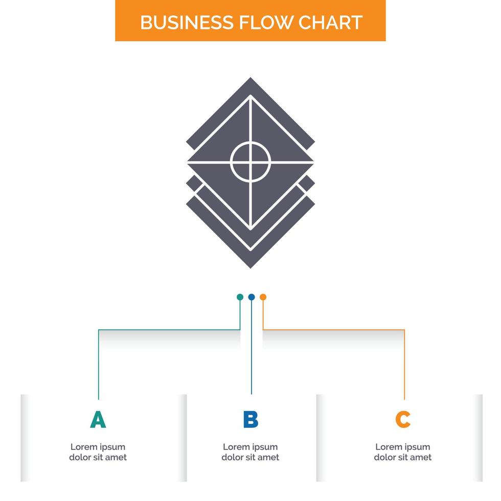 ordna. design. skikten. stack. lager företag strömma Diagram design med 3 steg. glyf ikon för presentation bakgrund mall plats för text. vektor