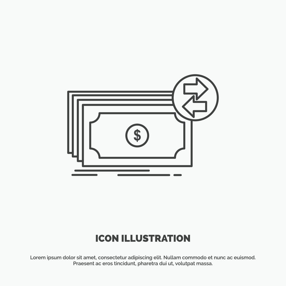 Banknoten. Kasse. Dollar. fließen. Geld-Symbol. Linienvektor graues Symbol für ui und ux. Website oder mobile Anwendung vektor