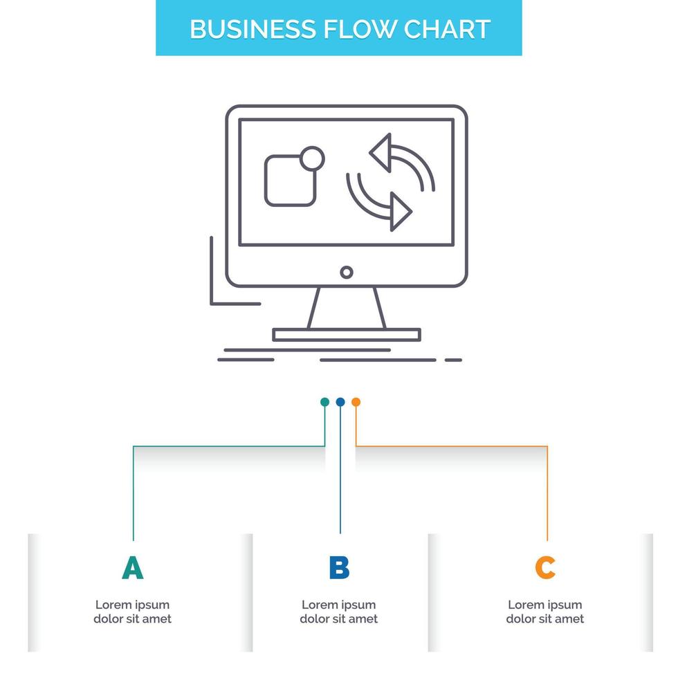 aktualisieren. App. Anwendung. Installieren. Synchronisieren Sie das Design von Geschäftsflussdiagrammen in 3 Schritten. Liniensymbol für Präsentation Hintergrundvorlage Platz für Text vektor