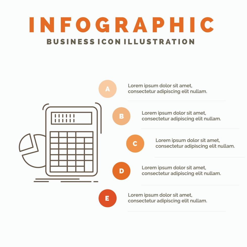 kalkylator. beräkning. matematik. framsteg. Graf infographics mall för hemsida och presentation. linje grå ikon med orange infographic stil vektor illustration