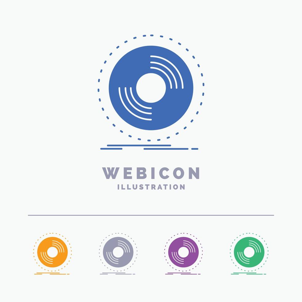 skiva. dj. fonograf. spela in. vinyl 5 Färg glyf webb ikon mall isolerat på vit. vektor illustration