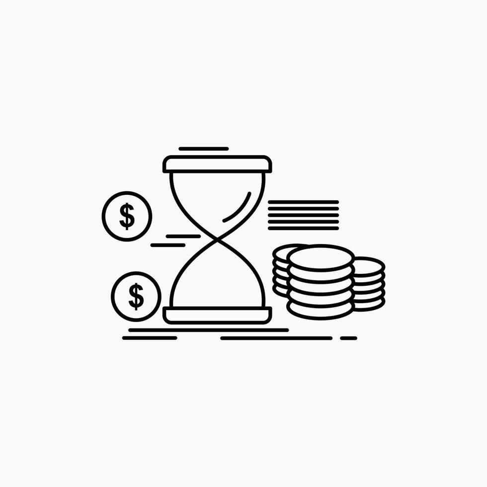 timglas. förvaltning. pengar. tid. mynt linje ikon. vektor isolerat illustration