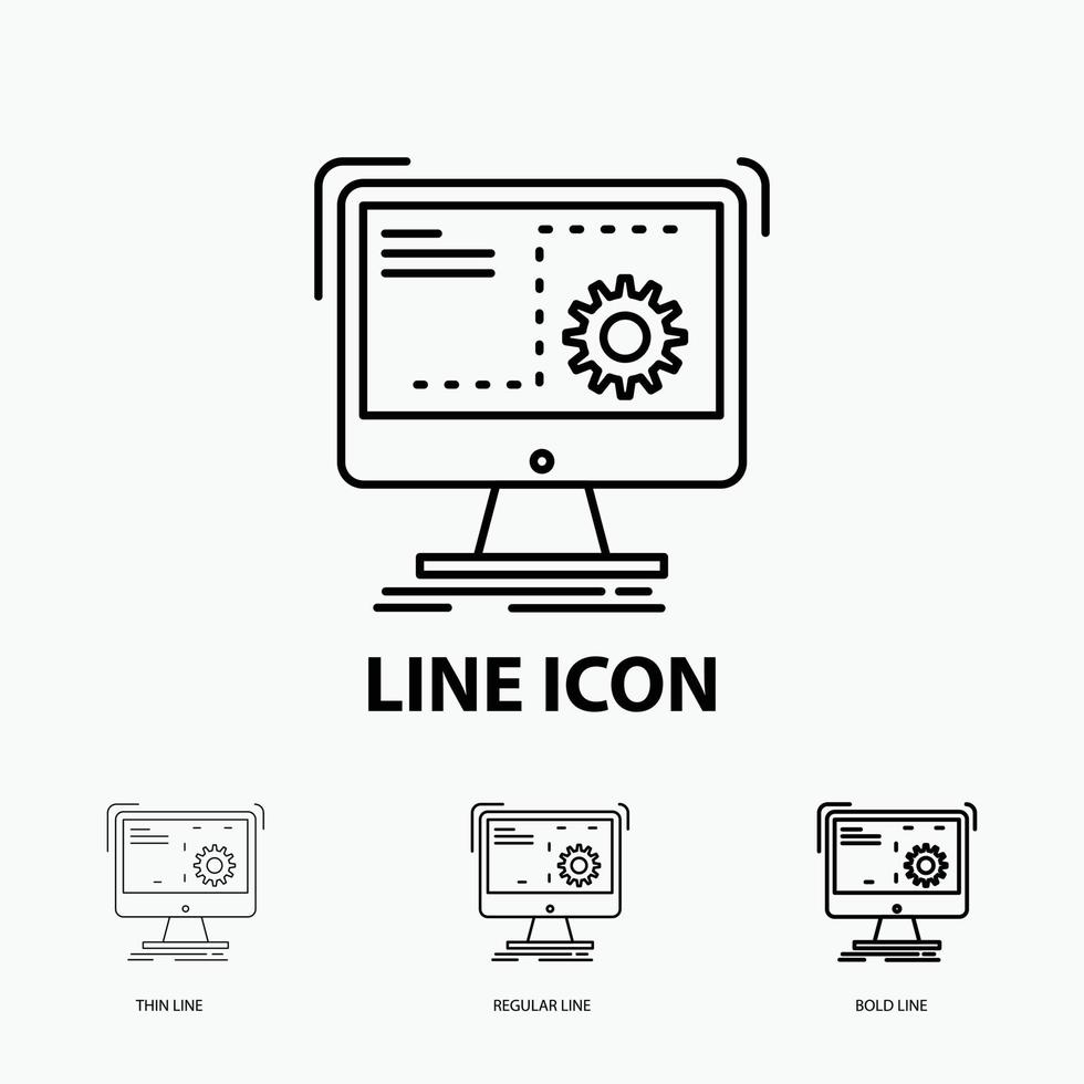 kommando. dator. fungera. bearbeta. framsteg ikon i tunn. regelbunden och djärv linje stil. vektor illustration