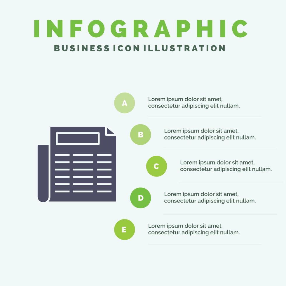 Nyheter papper dokumentera fast ikon infographics 5 steg presentation bakgrund vektor
