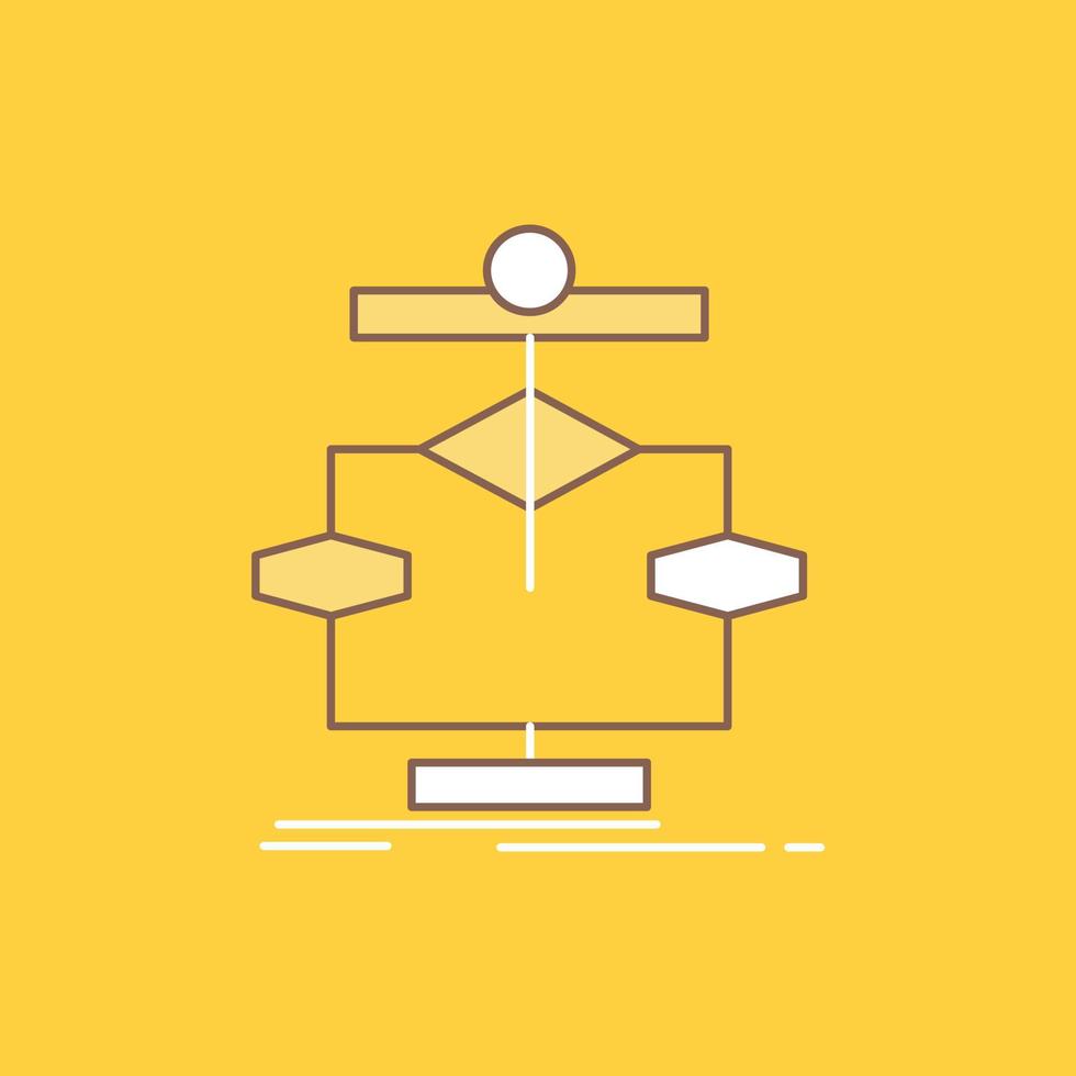 Algorithmus. Diagramm. Daten. Diagramm. Fluss flache Linie gefülltes Symbol. schöne logo-schaltfläche über gelbem hintergrund für ui und ux. Website oder mobile Anwendung vektor