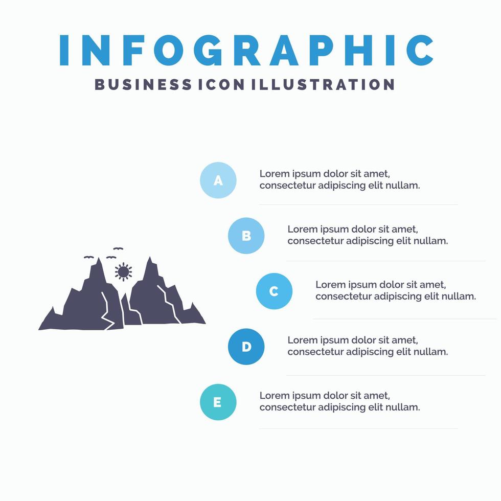 Berg. Landschaft. hügel. Natur. Sun-Infografik-Vorlage für Website und Präsentation. Glyph graues Symbol mit blauer Infografik-Stil-Vektorillustration. vektor