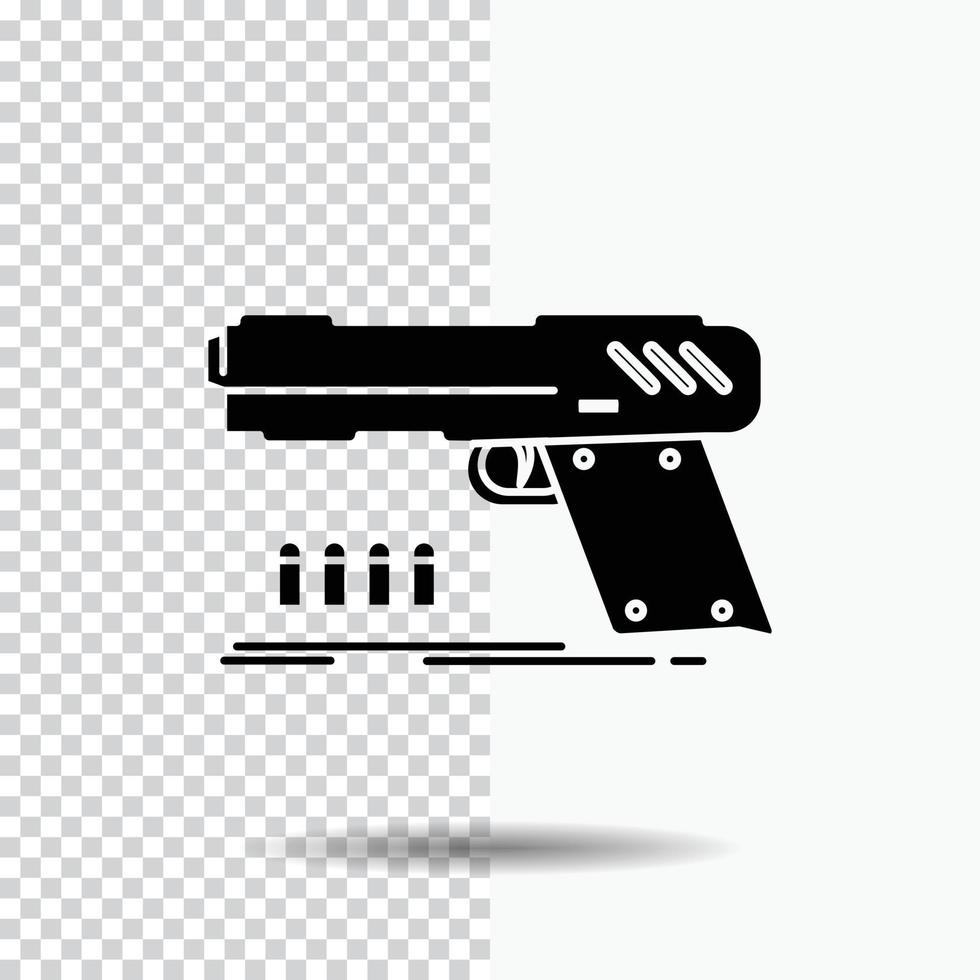 Pistole. Pistole. Pistole. Schütze. Waffenglyphensymbol auf transparentem Hintergrund. schwarzes Symbol vektor