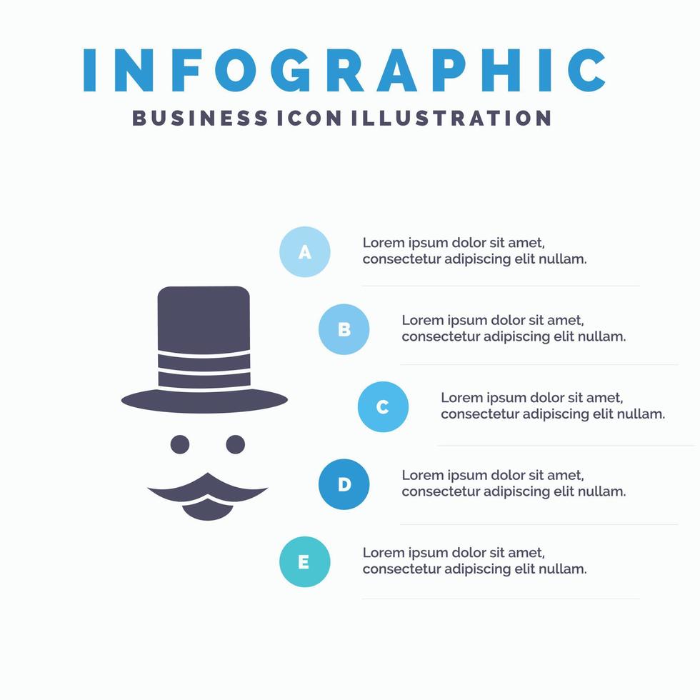mustasch. hipster. flyttar. hatt. män infographics mall för hemsida och presentation. glyf grå ikon med blå infographic stil vektor illustration.
