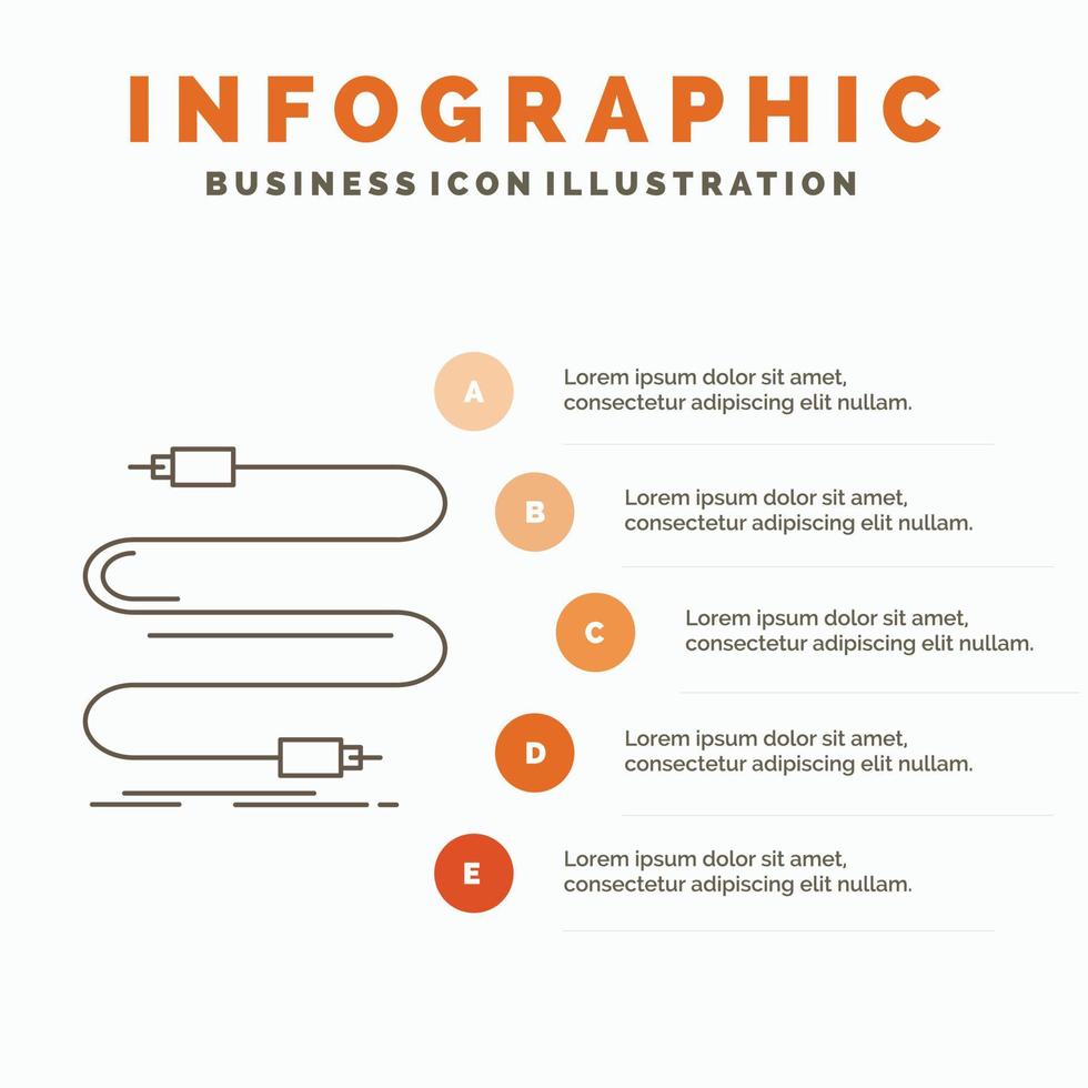 audio. kabel. sladd. ljud. tråd infographics mall för hemsida och presentation. linje grå ikon med orange infographic stil vektor illustration