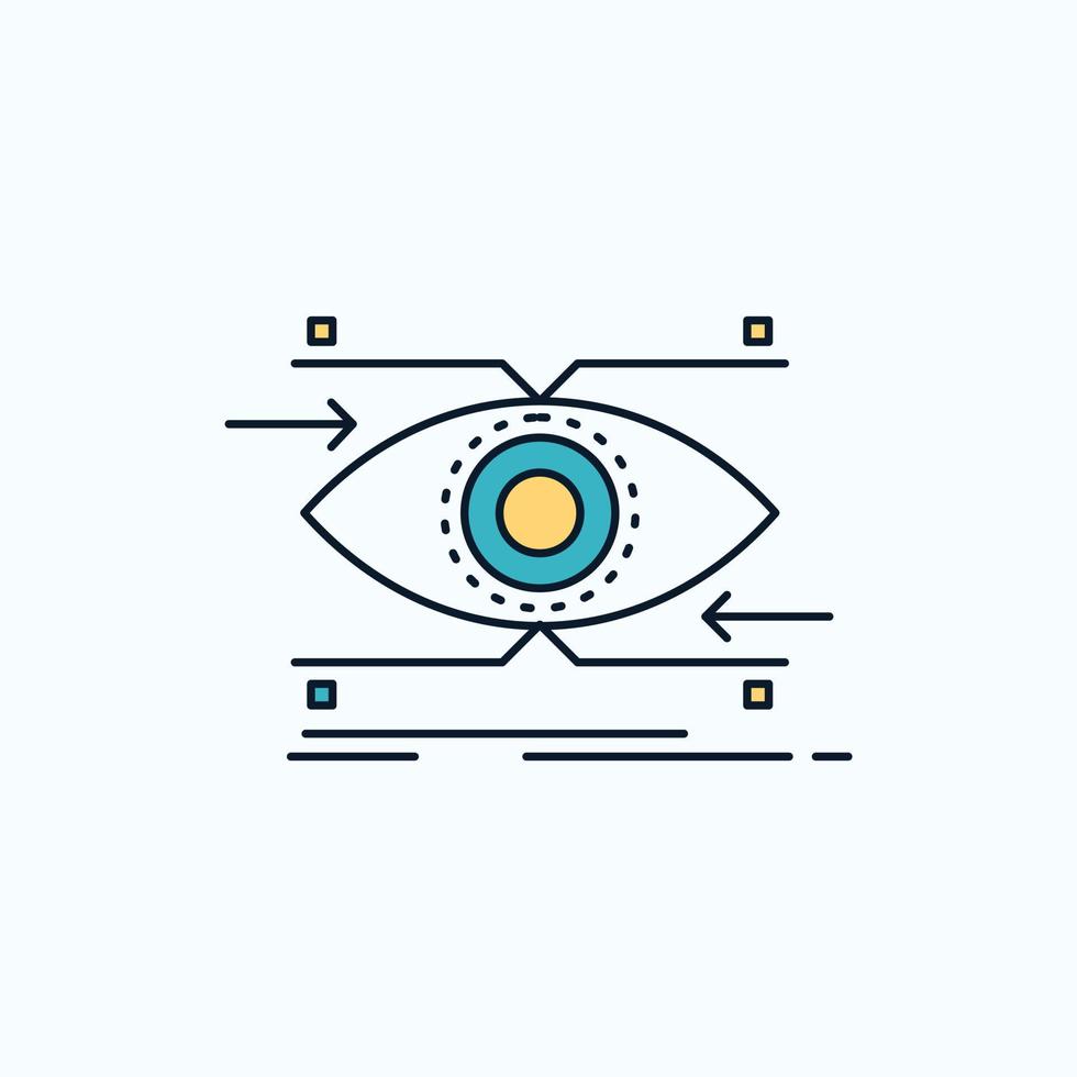 Aufmerksamkeit. Auge. Fokus. suchen. Vision flaches Symbol. grünes und gelbes zeichen und symbole für website und mobile anwendung. Vektor-Illustration vektor