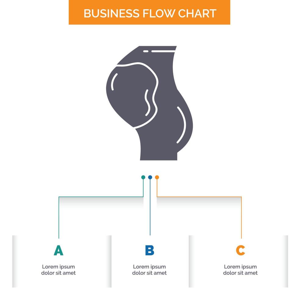 Schwangerschaft. schwanger. Baby. Geburtshilfe. Fötus-Business-Flussdiagramm-Design mit 3 Schritten. Glyphensymbol für Präsentationshintergrundvorlage Platz für Text. vektor