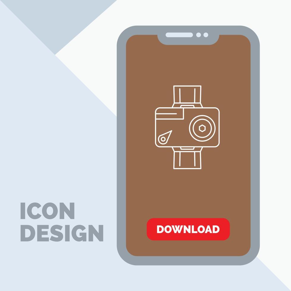 kamera. handling. digital. video. Foto linje ikon i mobil för ladda ner sida vektor