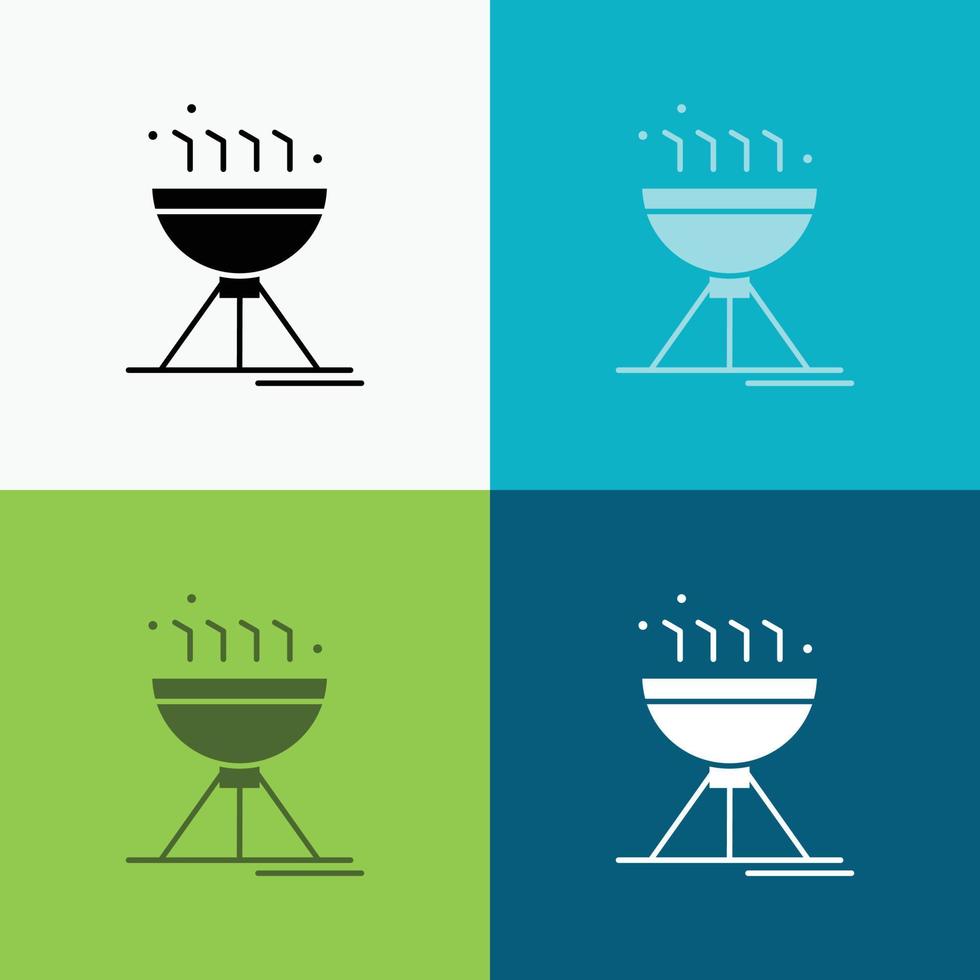 matlagning bbq. camping. mat. grill ikon över olika bakgrund. glyf stil design. designad för webb och app. eps 10 vektor illustration