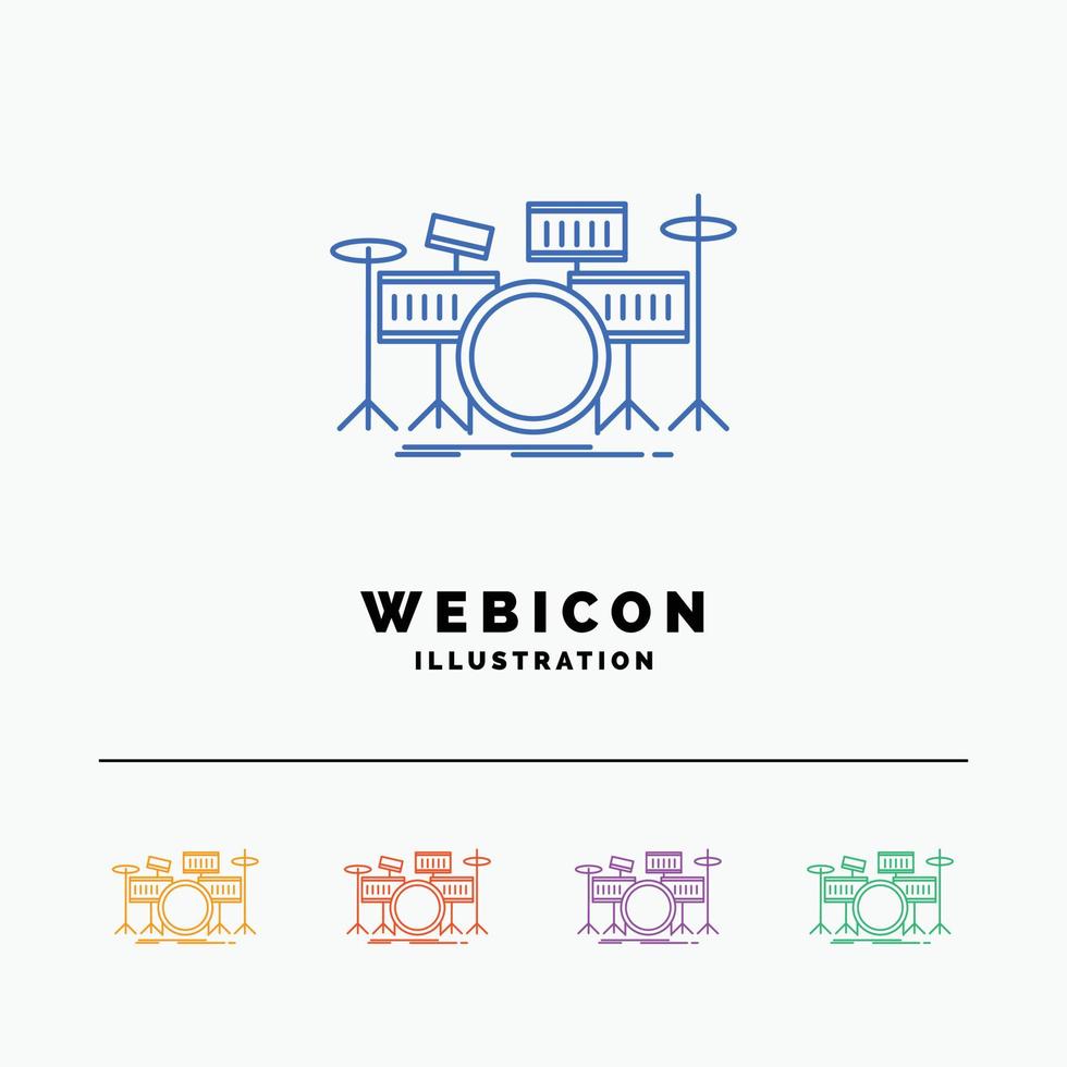 Trommel. Schlagzeug. Instrument. Bausatz. Musikalische 5-Farblinien-Web-Icon-Vorlage isoliert auf Weiß. Vektor-Illustration vektor