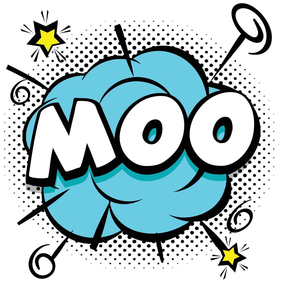 moo comic helle vorlage mit sprechblasen auf bunten rahmen vektor