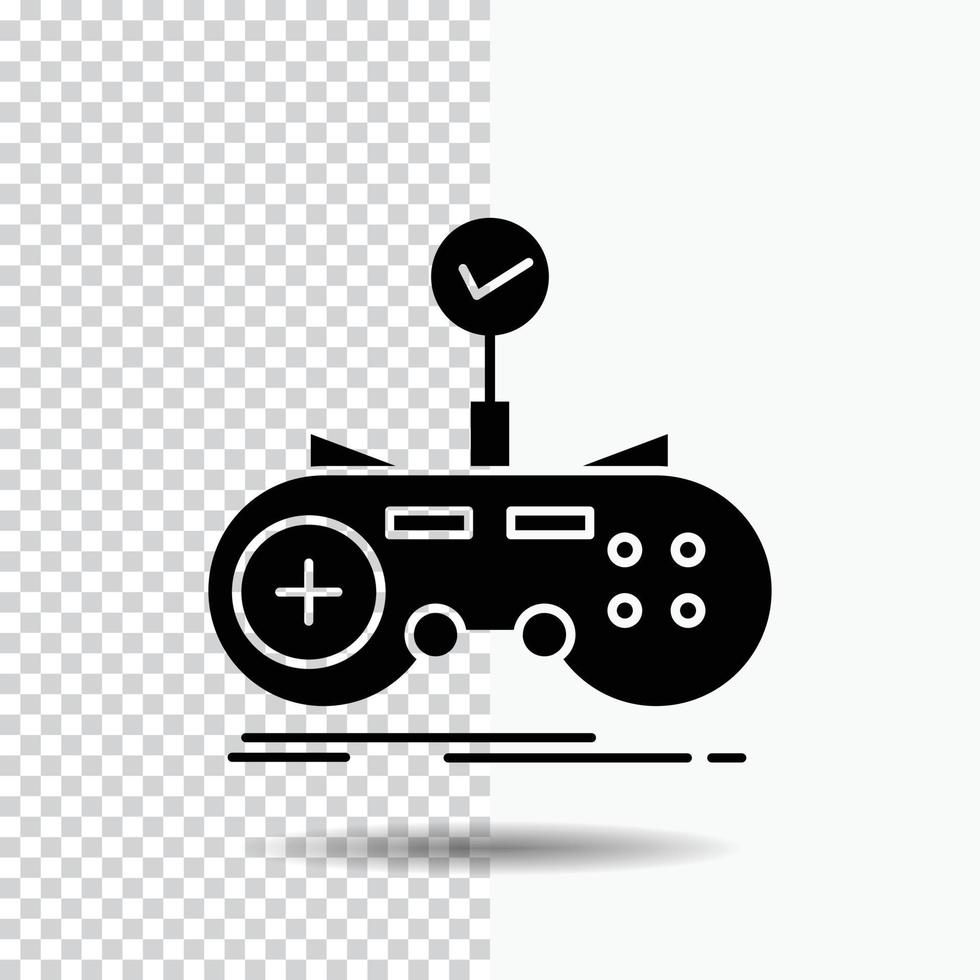 kolla upp. kontroller. spel. gamepad. gaming glyf ikon på transparent bakgrund. svart ikon vektor