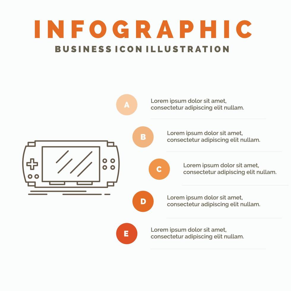 trösta. enhet. spel. spelande. psp infographics mall för hemsida och presentation. linje grå ikon med orange infographic stil vektor illustration