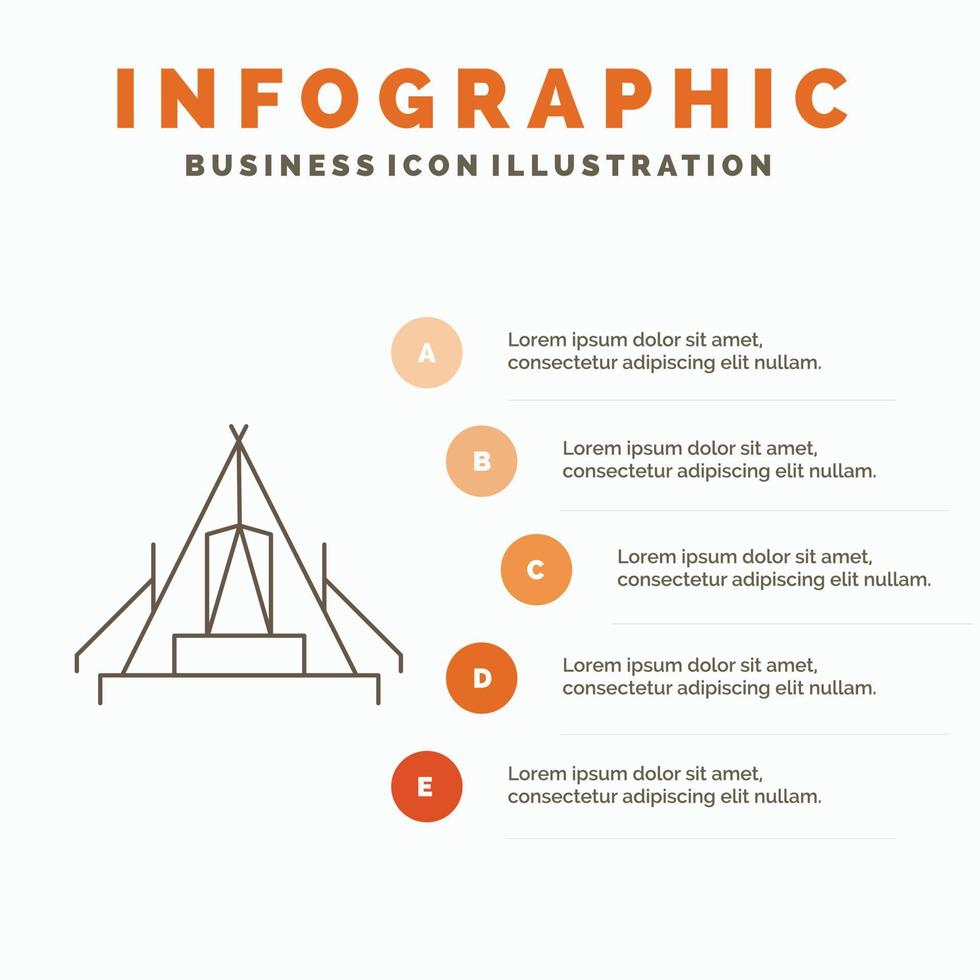 tält. camping. läger. campingplats. utomhus- infographics mall för hemsida och presentation. linje grå ikon med orange infographic stil vektor illustration