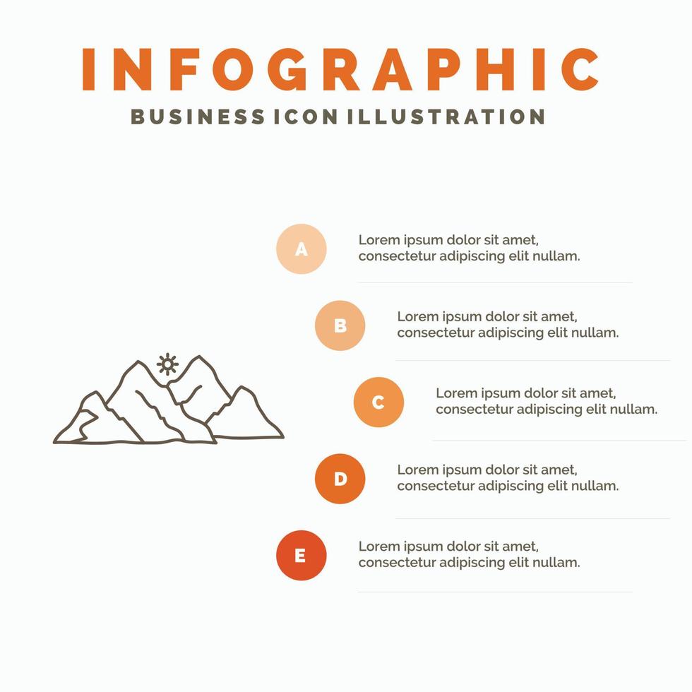 berg. landskap. kulle. natur. scen infographics mall för hemsida och presentation. linje grå ikon med orange infographic stil vektor illustration